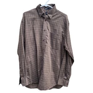 Haggar no iron men’s long sleeves button down brown casual shirt